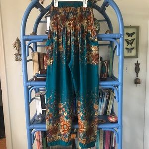 Teal Floral Hippie Boho Pants